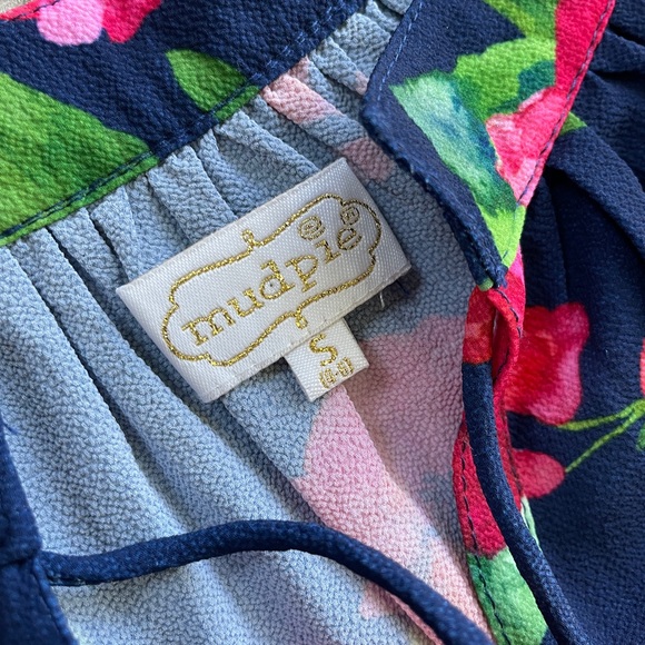 Mud Pie Rose Flower High-Neck Sleeveless Top Size Small, Navy Blue Tassels - Picture 3 of 9